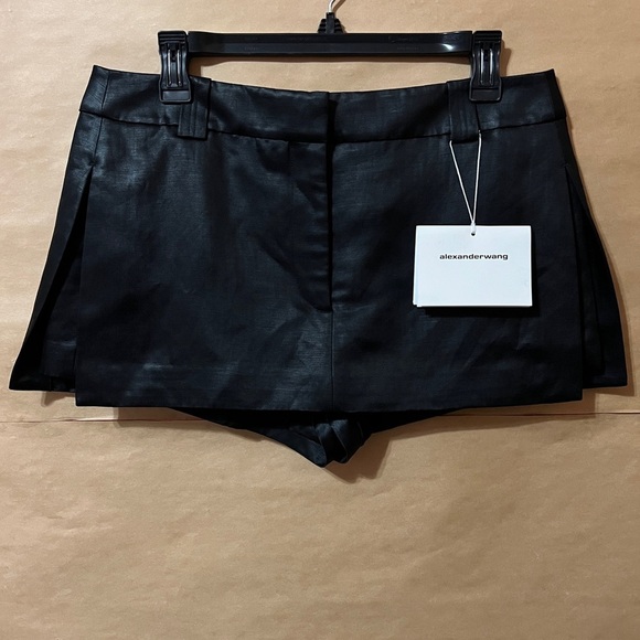 Alexander Wang | NWT Side Slit Skort Linen Chintz Micro Mini Skirt Black Size 8 - Picture 1 of 13